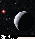 Esta interpretación artística muestra una rocosa esfera de hielo varias veces más pesada que la Tierra orbitando una estrella enana roja. Los astrónomos creen que algunas “super-Tierras” se forman en una “tormenta de nieve” cósmica, atesorando enormes cantidades de hielo des del disco protoplanetario en el que se forman. Créditos: David A. Aguilar (CfA)