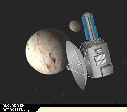 <a href=" http://www.planetary.org/image/PKE.jpg">Click para ampliar</A>
<b>Kuiper Express en Plut�n</B> 
Una representaci�n art�stica de la Pluto Kuiper Express volando alrededor de Plut�n. 
Cr�dito: NASA / JPL 
