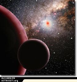 Concepci�n art�stica de la reci�n descubierta super-Tierra y una hipot�tica luna.
(David A. Aguilar/CfA)
<a href="http://planetquest.jpl.nasa.gov/news/planetMarch_image.html">Ampliar Imagen</a>
Perfiles de los planetas:
<li><a href="http://planetquest1.jpl.nasa.gov/atlas_espanol/atlas_profile.cfm?Planet=297">OGLE-05-169L b</a></li><li><a href="http://planetquest1.jpl.nasa.gov/atlas_espanol/atlas_profile.cfm?Planet=295">HD 187085 b</a></li><li><a href="http://planetquest1.jpl.nasa.gov/atlas_espanol/atlas_profile.cfm?Planet=296">HD 20782 b</a></li><li><a href="http://planetquest1.jpl.nasa.gov/atlas_espanol/atlas_profile.cfm?Planet=294">HD 73526 c</a></li>
