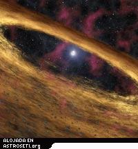 Esta figuraci�n art�stica representa un tipo de estrella muerta denominada p�lsar y al disco de escombros que la rodea descubierta por el Telescopio Espacial Spitzer de la NASA. Cr�dito por la im�gen: NASA/JPL-Caltech
<ul>
<li><a href="http://www.jpl.nasa.gov/videos/spitzer/pia08040.mov" target=_blank>Animaci�n relacionada (6.7Mb)</a>: Esta animaci�n art�stica representa la explosiva defunci�n de una estrella masiva, seguida por la creaci�n de un disco fabricado a partir de las cenizas de la estrella.</a></li>
<li><a href="http://www.jpl.nasa.gov/images/spitzer/pia08040-browse.jpg" target=_blank>Echa un vistazo a la im�gen </a></li>
</ul>
<strong>Enlaces relacionados:</strong>
<ul>
  <li><a href="http://www.jpl.nasa.gov/multimedia/podcast/spitzer-20060405/" target=_blank> Podcasts relacionados</a></li>
  <li><a href="http://www.jpl.nasa.gov/multimedia/audioclips/spitzer-20060405/" target=_blank>clips de audio para los medios</a></li>
  <li><a href="http://www.spitzer.caltech.edu/spitzer/" target=_blank> P�gina principal del Spitzer</a></li>
  <li><a href="http://www.nasa.gov/audience/formedia/features/spitzer-20060405.html" target=_blank>M�s im�genes en la p�gina de medios de teleconferencia</a></li>
</ul>
