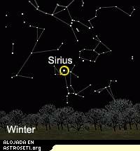 Sirio, la estrella m�s pr�xima, visible a simple vista desde latitudes medias del hemisferio Norte, visto en invierno a lo largo de una l�nea que se extiende del cintur�n de Ori�n. Cr�ditos de imagen: NASA/JPL