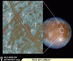 La morfolog�a de la superficie de Europa, diversa informaci�n geol�gica y la presencia de un campo magn�tico, son algunos de los indicios que han llevado a los cient�ficos a pensar que es probable que haya un oc�ano actualmente en la luna joviana.
Cr�dito: NASA