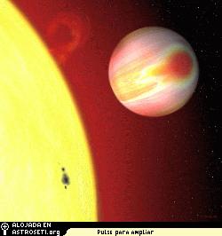 Concepci�n art�stica de HD 189733b, el cual algunos han apodado el planeta �Tiro al blanco� debido al brillante �punto caliente� que se muestra aqu�.
Cr�dito: David A. Aguilar (CfA)
