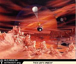 <p>Representaci�n art�stica de los vientos en Tit�n y la sonda Huygens. Cr�dito: Craig Attebery</p>