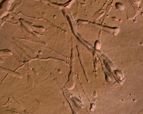 Los volcanes son otra fuente de metano, aunque la fuente activa ms joven tendra que haber sido hace unos pocos millones de aos, y el metano sin reemplazo desaparece en 300 aos en Marte.
Crdito: ESA/Mars Express