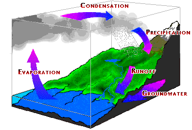 Al evaporarse de los oc�anos y de la superficie, el agua deja atr�s las impurezas. Si el aire no est� contaminado, agua pr�cticamente pura cae como precipitaci�n