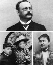 La familia de Einstein: Albert y su hermana Maja (abajo a la izquierda), su padre Hermann (arriba), y su madre, Pauline (abajo a la derecha). 
[<a href=http://www.th.physik.uni-frankfurt.de/%7Ejr/physpiceinfam.html target=_blank><u>M�s informaci�n</u></a>]
