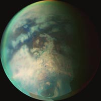 <p>Imagen de Tit�n creada a partir de las fotos tomadas por la Cassini durante el 9 y el 25 de octubre de 2006. Cr�ditos: NASA/JPL/Universidad de Arizona.</p>