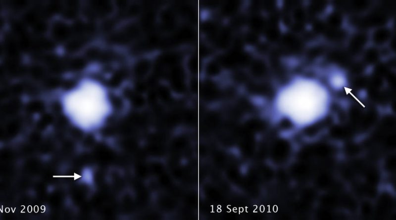 Imágenes de una luna orbitando un onjeto del cinturón de Kuiper