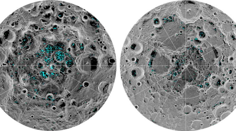 Distribución del hielo en la superficie de la Luna